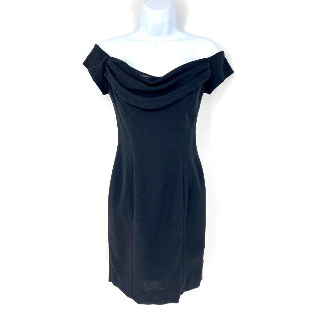 NICOLE MILLER Vintage Mini Dress LBD Womens 2 Black Audrey Hepburn Cold Shoulder